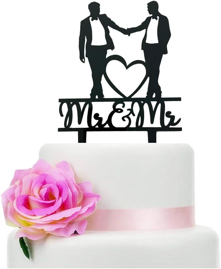 Men'S Grooming For Engagement - Mr & Mr Cake Topper, Black