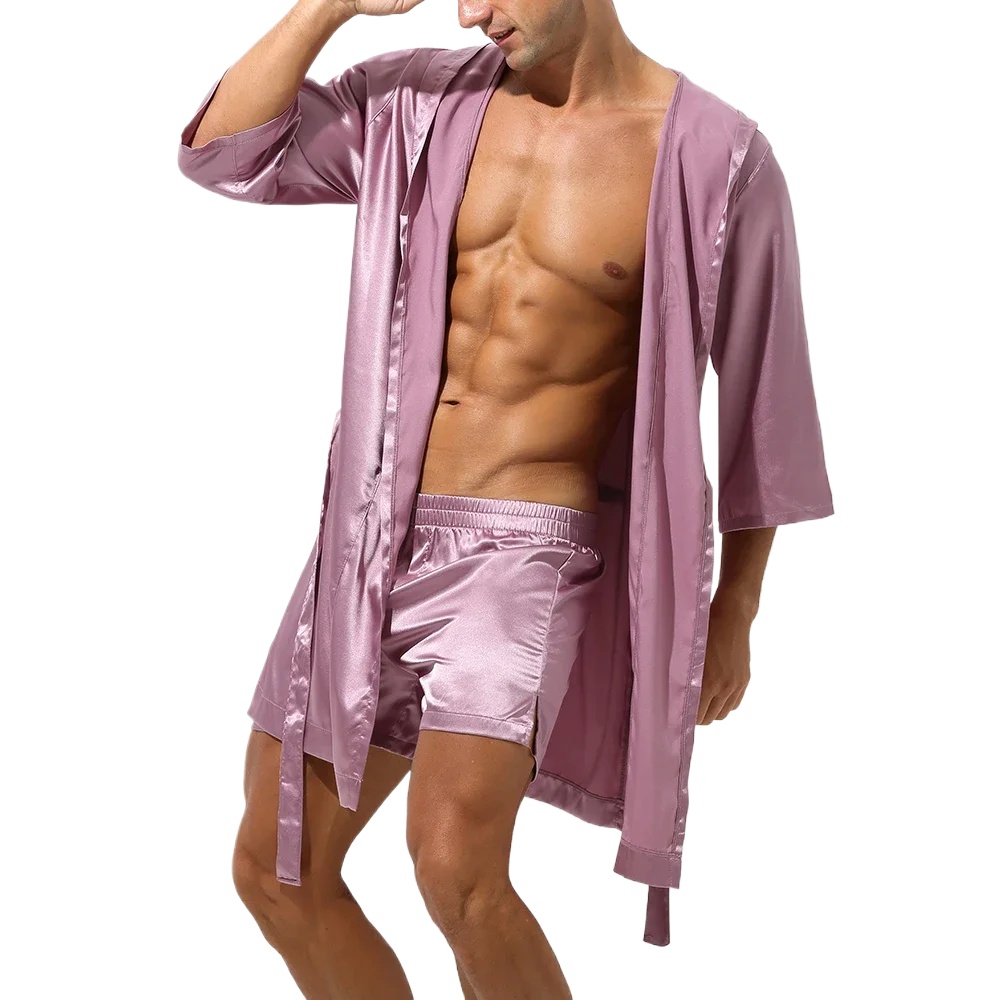 Men'S Grooming Lounge - Men Hooded Robe Set Silk Satin