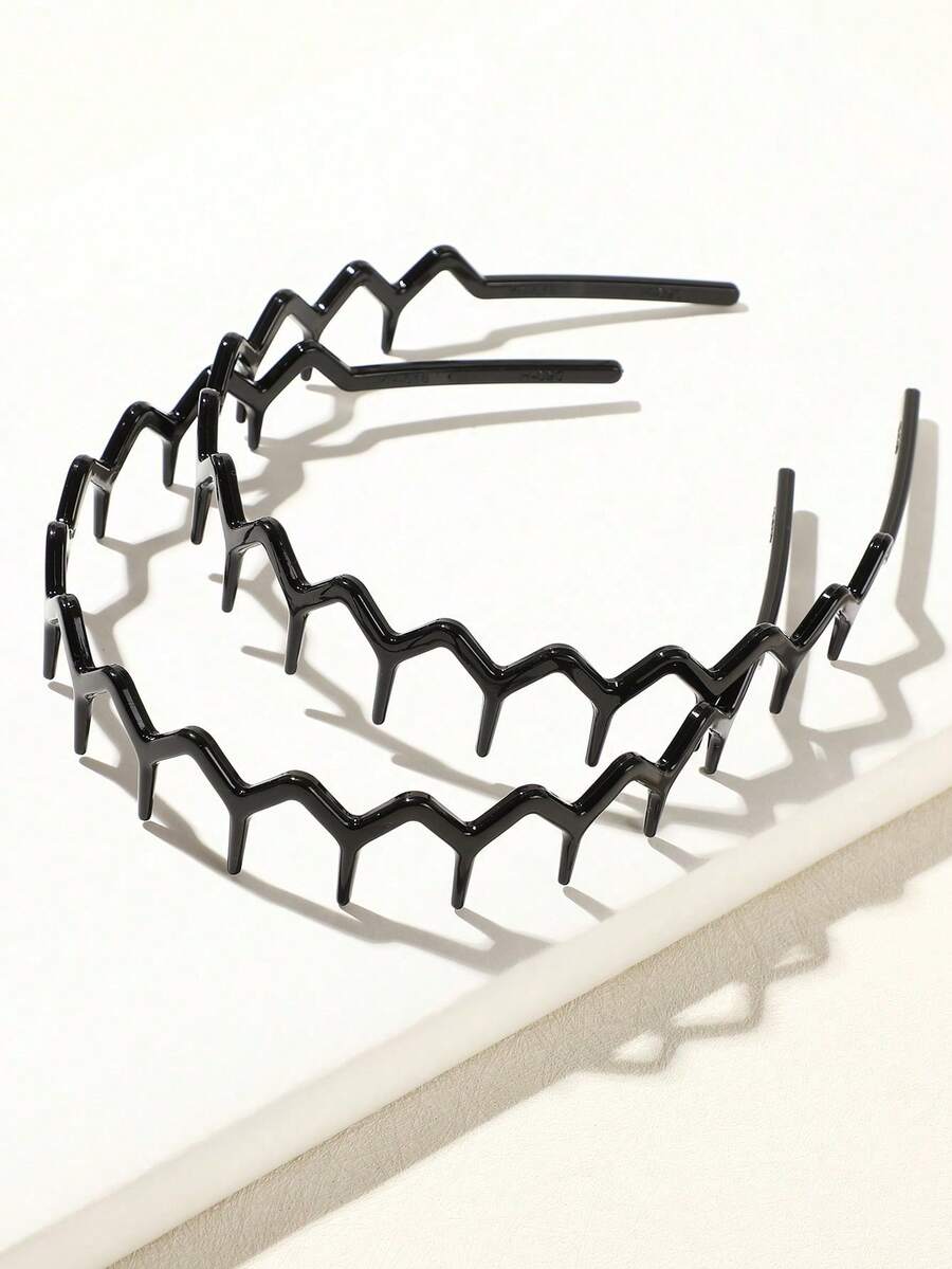 Face Wash Mens - 4pcs Black Wavy Toothed Headbands, Simple,